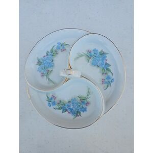 1950s SAJI FANCY FINE CHINA Blue Forget Me Nots with center handle 7" 6/579